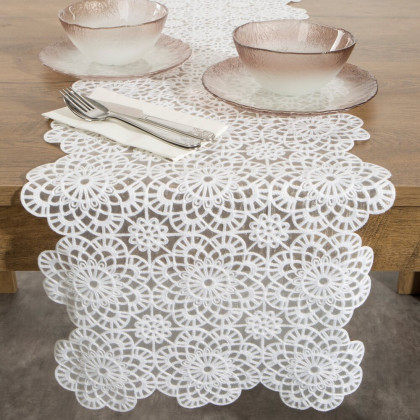 Obrus - behúň 35x140 cm biely zdobený výšivkou - IRINA